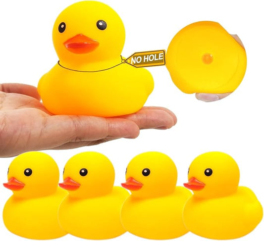 Rubber Yellow Duck,Waterproof No Hole No Squeak 5 Pcs 3.4 Inch No Bebe Noise Ducky Bath Pool Toy Without Hole for Kid Shower Bathtub Toy Birthday Party Decor Cake Topper in Bulk
