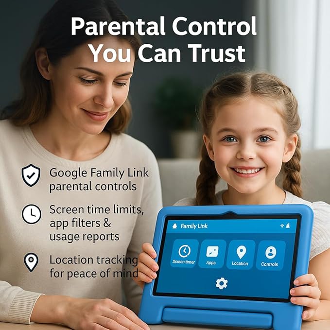 10.1" Kids Tablet Android 14 | 64GB Octa-Core 8GB RAM | Shockproof Case & Parental Control | 12H Fast Charge | HD Display w/Google Kids Space & Educational Apps | WiFi 6/Bluetooth/GPS | Ages 3-12