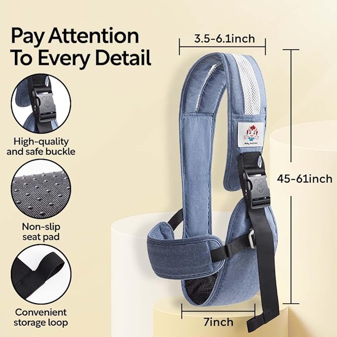 Baby Sling Carrier with Hip Seat - Breathable & Adjustable, Anti-Slip Design for Infants 0-36 Months, ASTM Certified, Ergonomic Hands-Free Carrier Carrying 8-35lbs (Blue)