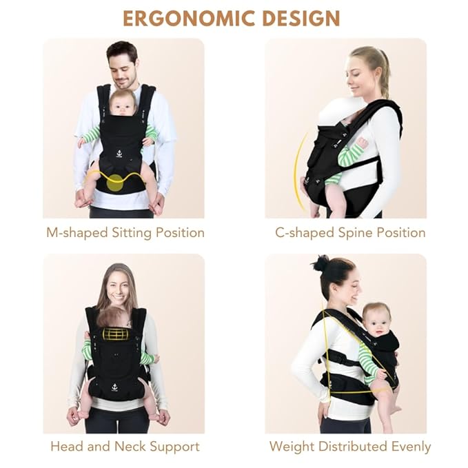 All-Season Ergonomic Baby Carrier, Breathable Baby Carrier Newborn to Toddler (8-33lbs), Toddler Carrier, Infant Carrier with Temperature Control Panel Design (Olive Black)