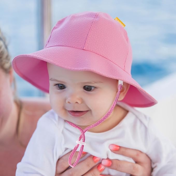 HONGTEYA Baby Sun Hat Toddler Girl Beach Hat Adjustable Outdoor Summer Hat UPF 50+ Sun Protection Wide Brim Infant Kids