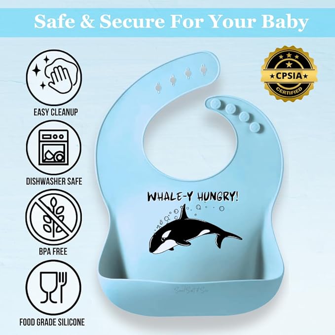 Animal Silicone Bibs for Babies - 2 Pack Sea Life Bibs for Boys and Girls - Easy to Clean Adjustable