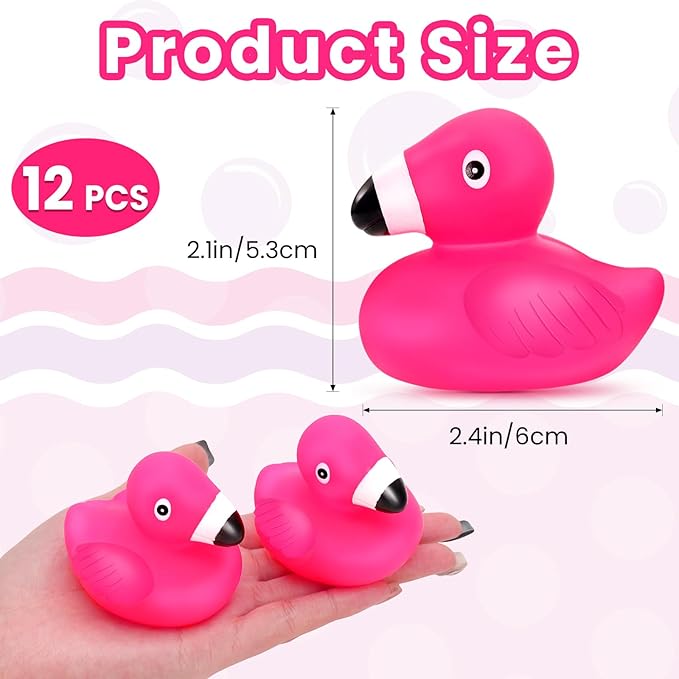 12 PCS Flamingo Rubber Ducks, Pink Cute Flamingo Duck, Floating Squeaky Bath Toys for Baby Shower Birthday Party Favors, Mini Rubber Ducks for Cake Decoration Classroom Prizes