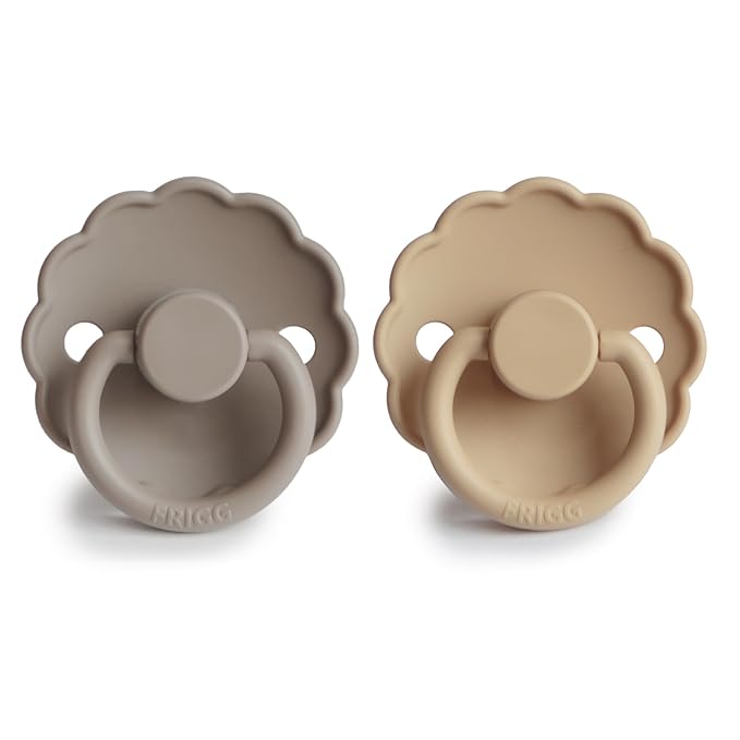 FRIGG Daisy SilkySoft Silicone Baby Pacifier | Made in Denmark | BPA-Free (Croissant/Portobello, 0-6 Months)