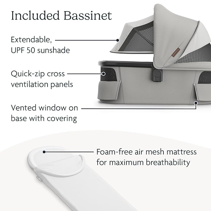 UPPAbaby Vista V3 Stroller + Bassinet V3 - Convertible Single-to-Double Stroller System- Bassinet, Toddler Seat, Bug Shield, Rain Shield Included - Savannah (Pearl Gray/Carbon Frame/Chestnut Leather)