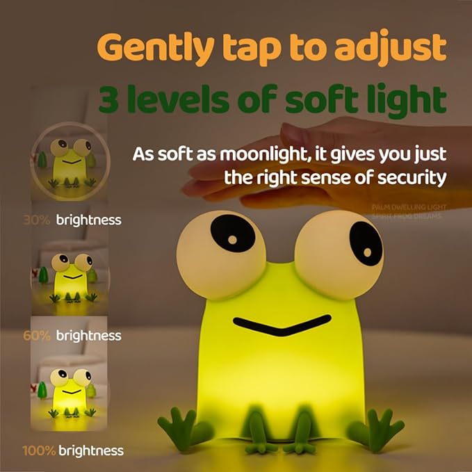 Frog Night Light for Kids, Rechargeable Bedside Touch Lamp, Dimmable, with Timer, Soft Silicone Nursery Night Light, Breastfeeding, Toddler, Baby, Kids Decoration