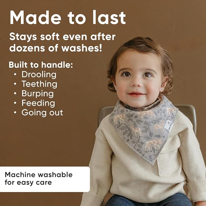 Copper Pearl 4 Pack Soft Cotton Baby Bibs for Drooling and Teething, Absorbent Drool Bibs for Baby Girl and Boy, Adjustable to Fit Newborns to Toddlers, Tons of Styles (Timber)