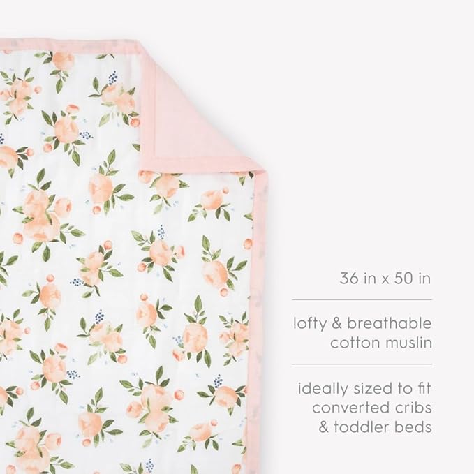 Little Unicorn Lofty Comforter Blanket | Super Soft & Breathable Muslin Fabric| Great for Play & Bedtime Blanket (Watercolor Roses Grande)