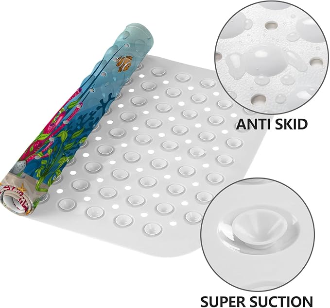 LNOND Sea Turtle Bath Mat for Tub for Kids, Ocean Bathtub Mat, Kids Bath Mats for Bathroom Non Slip with Drain Holes and Suction Cups,Machine Washable (40 X 16 Inch)