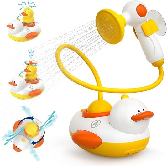 Duckie Baby Bath Toys, Baby Bath Shower Head for Bathtub with Three Squirting Ducks, Birthday Gift for Toddler Boys Girls