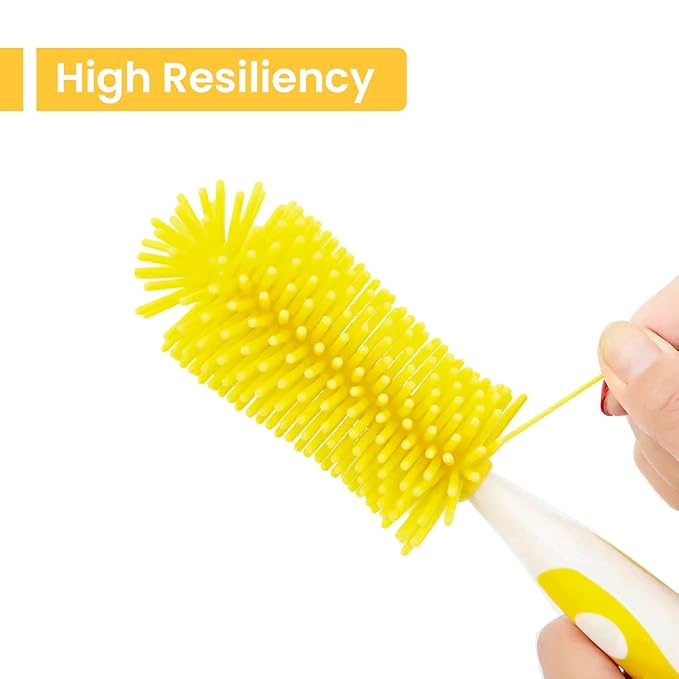 Baby Bottle Brush Set - Nylon & Silicone Bottle & Nipple Brush, BPA-Free (Yellow)