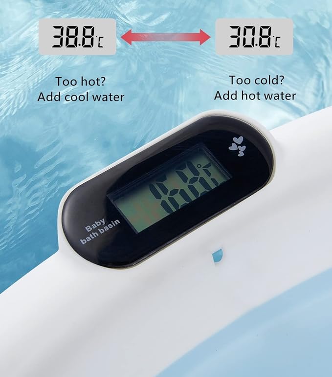 Foldable Baby Bath Tub,Newborn Baby Tub with Soft Bath Mat and Real Time Water Temperature Display(Blue Bath Tub + Bath Mat)