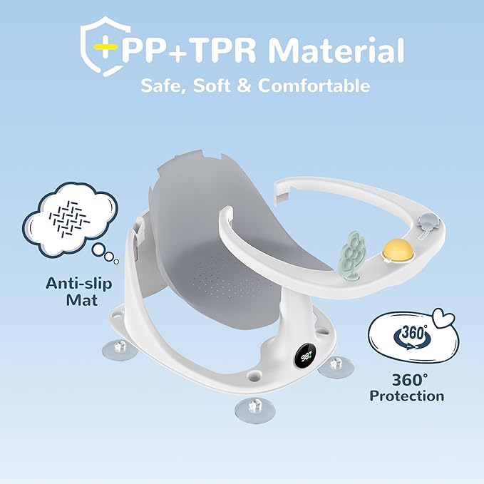 Coldew Baby Bath Seat for Babies 6 Months & Up, Non-Slip Toddler Bath Seat for Baby Sitting Up, Safe Baby Bath tub Seat with Suction Cups, Soft Cushion, Baby Bath Chair Gray