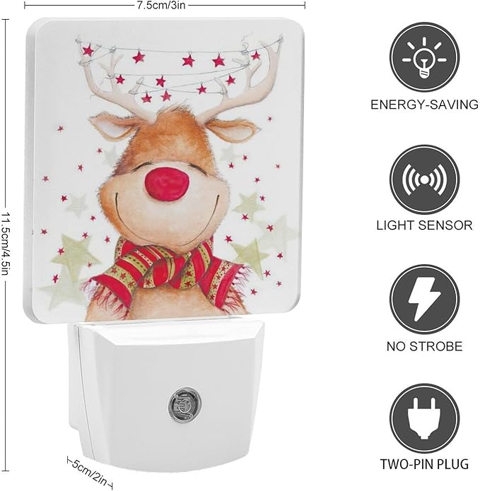 Christmas Deer Night Light, Plug into Wall Decor Nightlights for Bedroom, Bathroom, Hallway, Kitchen, with Dusk to Dawn Light Auto Sensors LED Night Lights for Boys Girls Women Men Room Gifts