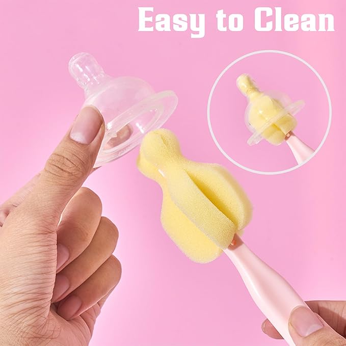 4PCS Baby Bottle Brush Set - Milk Bottle & Nipple Cleaner with 4 Detachable Portable Scrubber Brushes