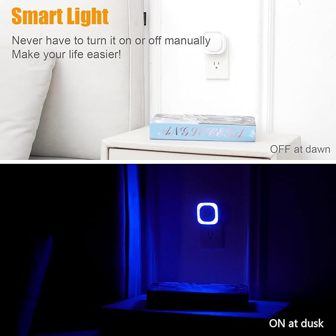 2 Pack Plug in Dimmable Night Light, Blue Nightlight, Auto Dusk to Dawn Sensor, LED Night Light, Soft Glow, Diffused Light for Bathroom, Hallway, Stairs, Kitchen, Bedroom