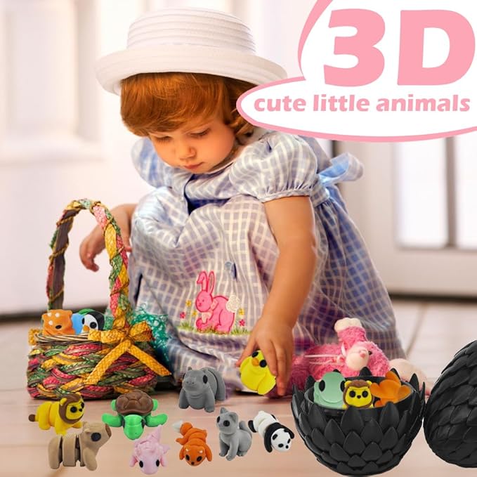 Mini 3D Printed Animal Figurines Set,Articulated, Flexible, and Exquisitely Cute (Animal C)