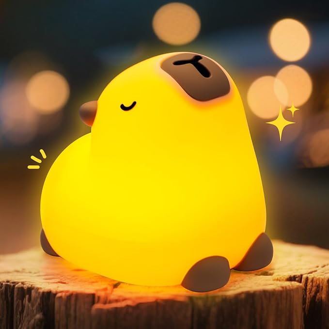 Cute Capybara Night Light for Kids, 3-Level Dimmable Nursery Nightlight, Silicone Squishy Light Up Gifts, Rechargeable Bedside Touch Lamp for Breastfeeding Toddler Baby Kids Decor