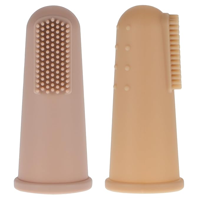 Baby Finger Toothbrush with Case, Food Grade Silicone, BPA Free, 2-Pack (Dusty Lilac+Apricot)