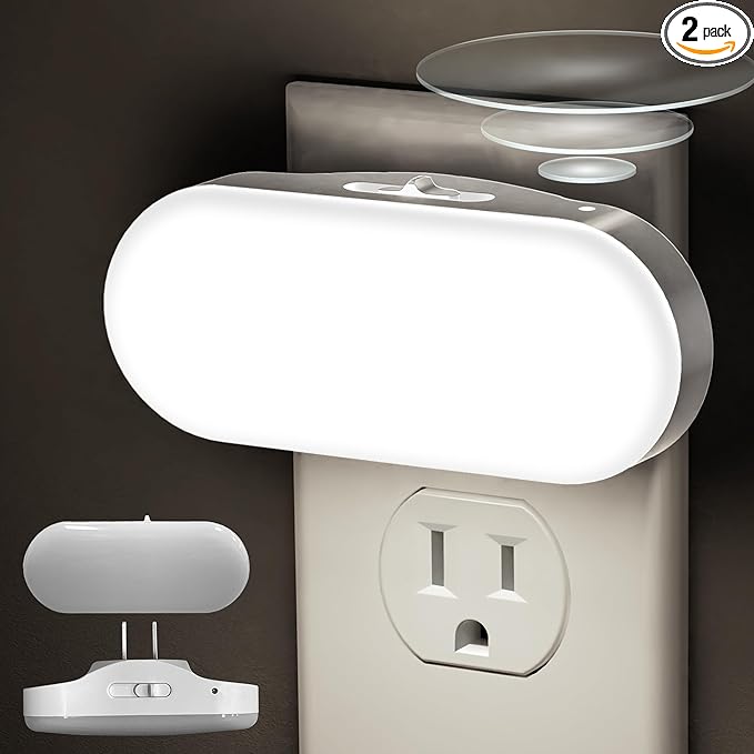 DORESshop Led Night Light, Plug into Wall, [2 Pack] with Dusk to Dawn Sensor, 1W 5000K Dimmable Night Light from 0LM to 100LM for Bathroom Hallway Bedroom Kids Room Stairway