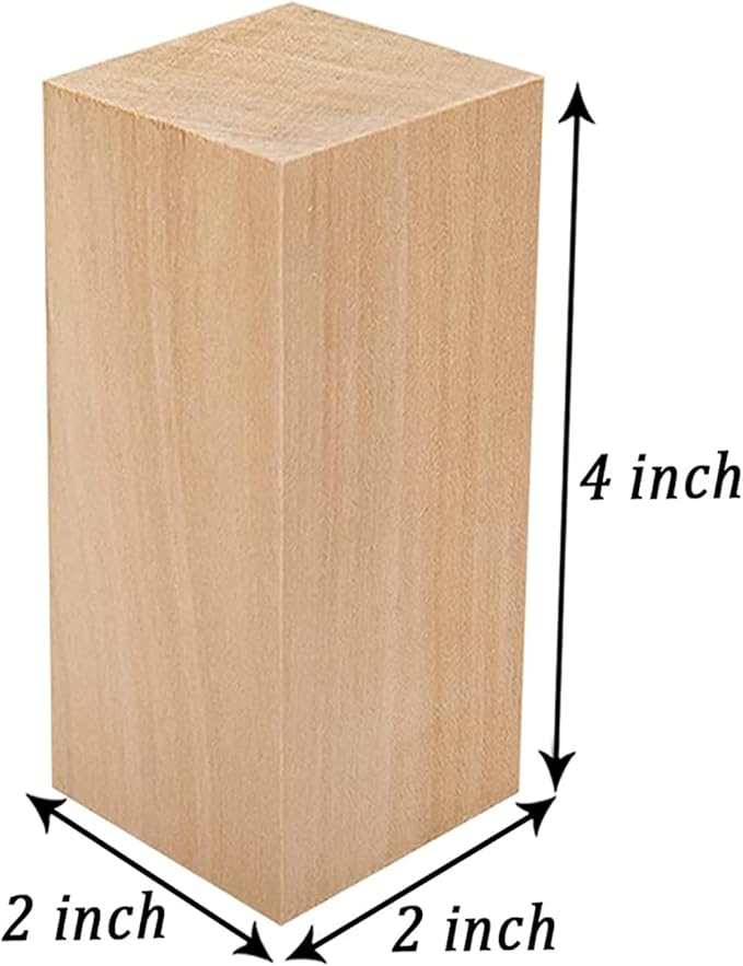 4 Inch Wood for Carving, 4 PCS Unfinished Wood Craft Cubes, Rectangular Wooden Blocks for DIY Carving, Large Unfinished Whittling Wood Blank Blocks for Kids or Adults (4×2×2Inch)