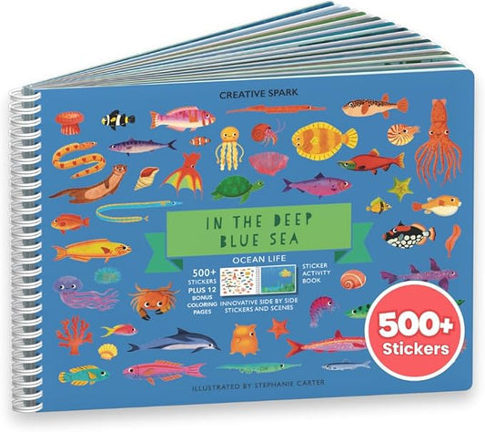 Cupkin Ocean Sticker Book Activity for Kids, Toddler Airplane Travel Essentials, 500+ Shark Stickers for Kids + 12 Scenes + 12 Coloring Book Pages, Deep Blue Sea Gift, Kid Crafts Ages 2-8