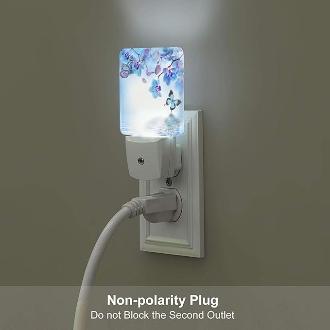 Orchids and Butterflies Night Light,Plug Into Wall with Dusk to Dawn Light Sensors, Warm Nightlights for Bedroom, Bathroom, Hallway, Kitchen, Gifts Ideal for Boys Girls Women Men
