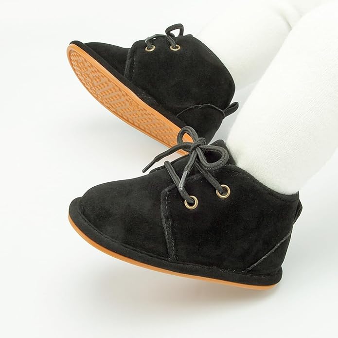 Baby Unisex Warm Snow Boots Newborn Leather Fur Lace Up Ankle Anti-Slip Rubber Texture Sole Toddler Prewalker Winter Crib Shoes