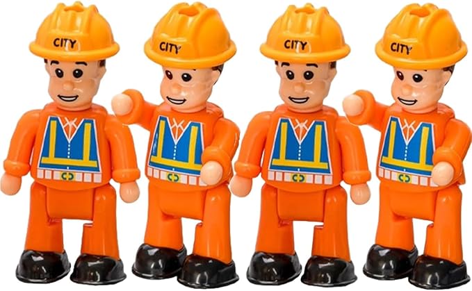 FUNERICA Construction Workers Toy Figurines - Miniature People Figures - 4-Pack