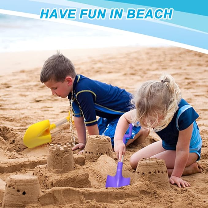 Amarlozn Beach Sand Shovels Toy for Kids, Jumbo Gardening Tool Kit, 16" Sturdy Long Handheld Wooden ABS Plastic Spade Scoop for Sand Snow Digging Planting, Summer Winter Backyard Fun (Purple, Yellow)