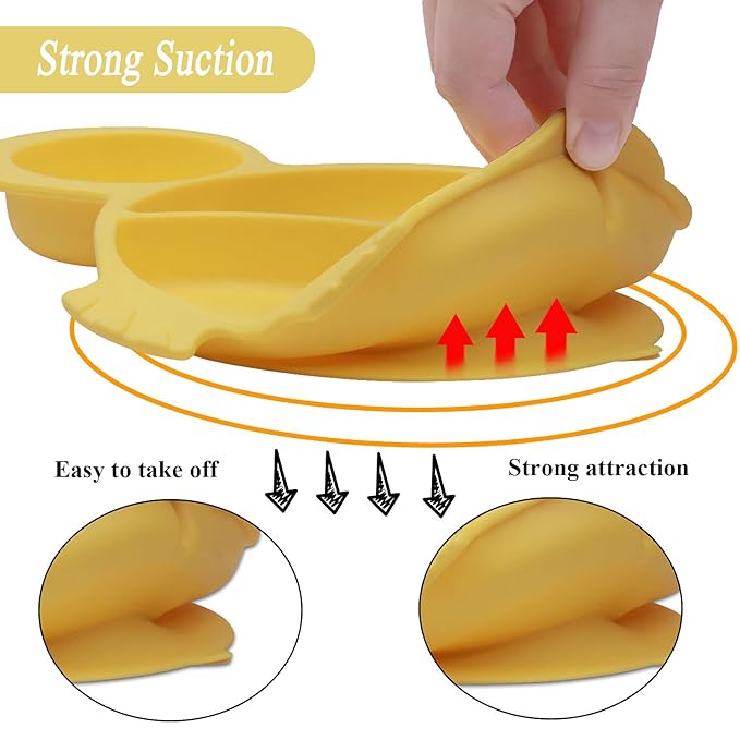 Baby plates with Suction,Silicone Suction Plates for Baby Toddler Kids BPA Free Microwave Dishwasher Safe -Plate yellow tortoise sets