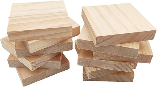 12PCS Unfinished Wood Square Blocks for Crafts, 4x4x0.8in Blank Wooden Squares Pine Wood Boards for Wood Carving,DIY Wood Coasters,Painting & Burning