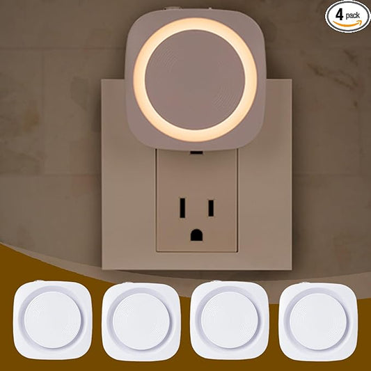 Warm White Night Lights Plug in to Wall,4 Packs Dimmable Night Light with Auto Dusk to Dawn Sensor,Soft Glow Night Light for Bathroom, Bedroom,Hallway, Stairs, Kitchen,Warm White