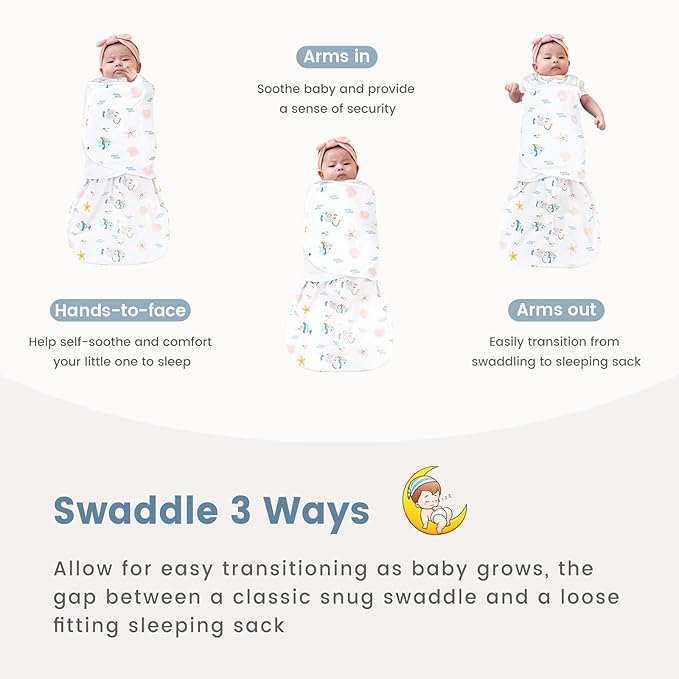 ZIGJOY Sleep Sack Swaddle 1.0 Tog Baby Wearable Blanket 100% Cotton Baby Swaddle Blanket for Newborns 6-12 Months Ocean&Pink