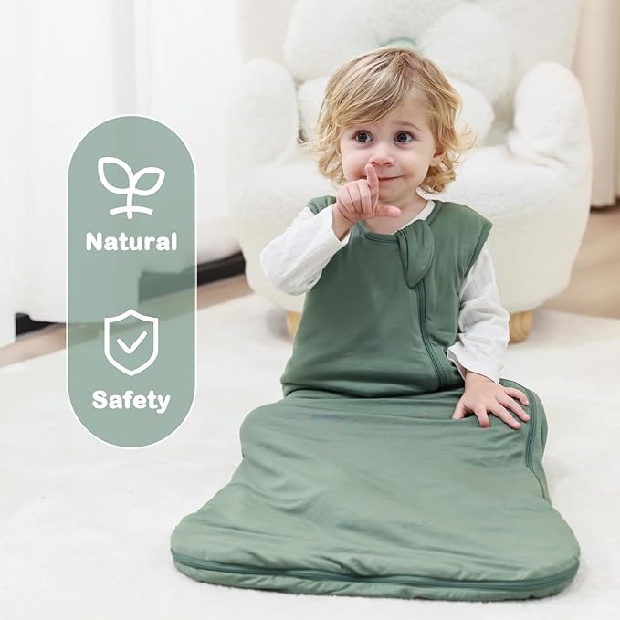 Mosebears Unisex Rayon Made from Bamboo Sleep Sack with 2-Way Zipper,2.5 Tog Baby Winter Sleep Sack (Dark Green,6-18 Months)