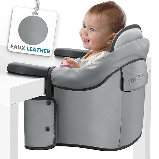 Elegant Faux Leather Hook-On High Chair - Portable, Clip-On for Travel, Suitable for Babies