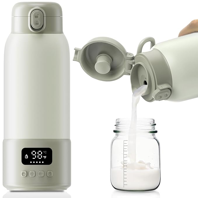 Portable Milk Warmer, 17oz Large Capacity Bottle Warmer for Baby, Fast Heating for Breast Milk & Formula & Water, Long Battery Life Portable Bottle Warmer for Travel with Pasteurization