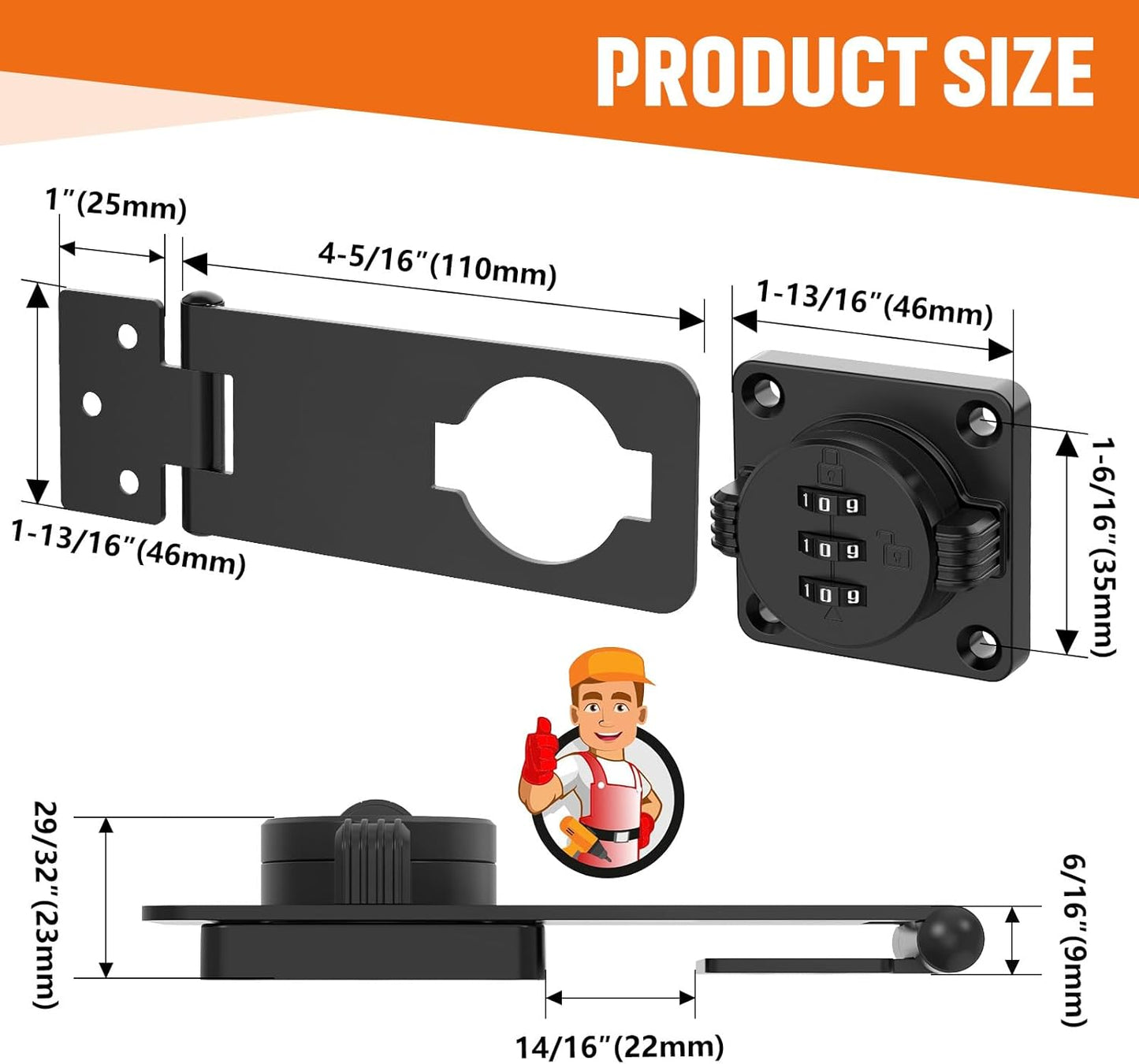 Keyless Cabinet Lock with Combination, Locker Code Lock with 3-Digit Combination, Security Door Lock for Drawers, Lockers, Bifold Doors, Small Doors, Closets, Refrigerators (Black-1pc)