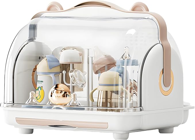 Baby Bottle Drying Rack Storage, Nursing Bottle Storage Box Organizer with Cover, Portable Kitchen Cabinet Organizer, Durable countertop Dryer (Orange)