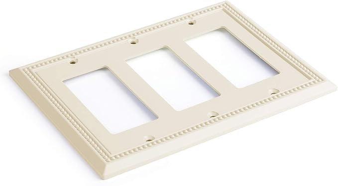 Henne Bery Sunken Pearls Heavy Duty Decorative Wall Plate Switch Plate Outlet Cover, Durable Solid Zinc Alloy (Triple Decorator, Light Almond)