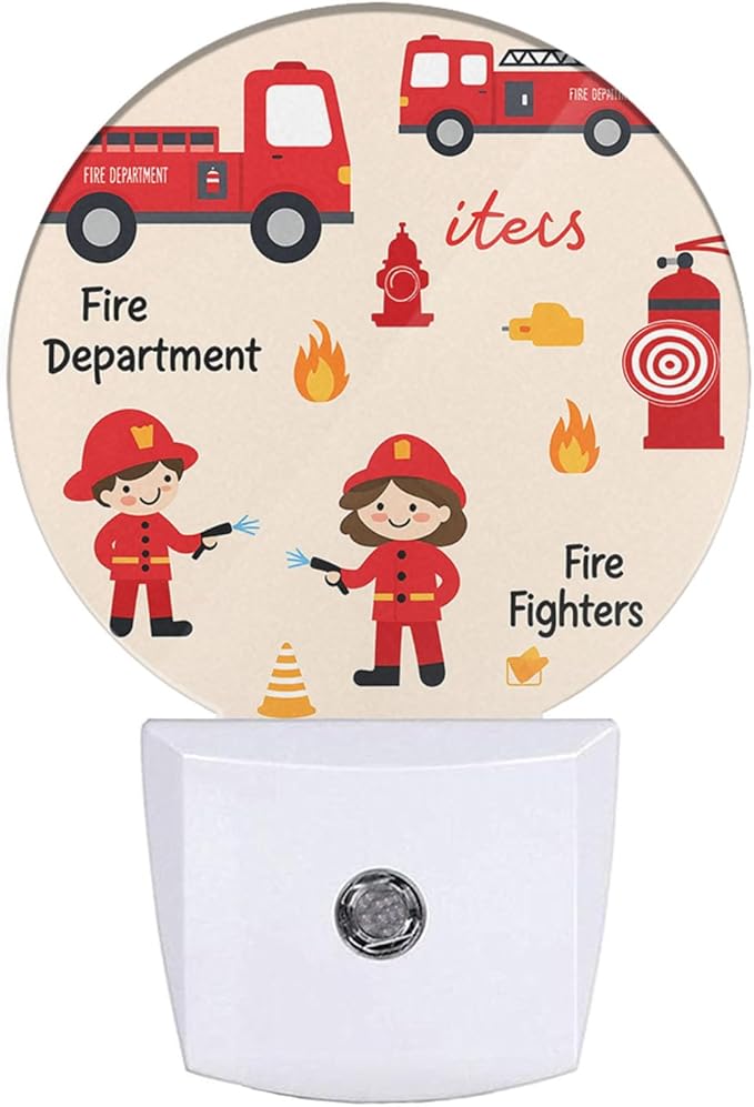 Fireman Night Light Firefighter Fire Alarm Fire Truck Safety Night Lights Plug into Wall 0.5W LED Lighting Auto on/Off for Hallway Stairway Kitchen Bedroom