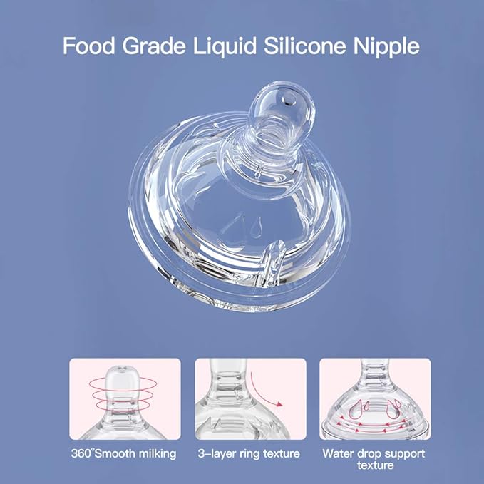 POTATO Glass Baby Bottles, Anti-Colic Breastfeeding Bottles with Medium Flow Nipple, Suitable for Babies 3-6 Months, 2 Replaceable Nipples, 6 oz, Blue