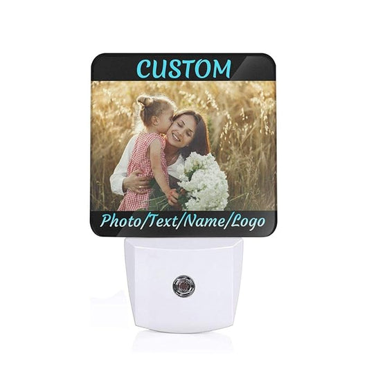 Custom Plug in Night Lights, Personalized Your Own Photo on LED Lamps, Auto Sensor Warm Sweet Nightlights for Bathroom/Toilet/Bedroom/Nursery (1Pcs)