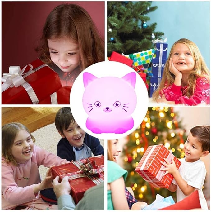 Night Light for Kids, Bedside Lamp for Children, Baby Nursery Lamp for Breastfeeding Safe, Break Resistant, Eye Caring, Adjustable Brightness & Color, Touch Control, Child Gift/Bedroom - Cat
