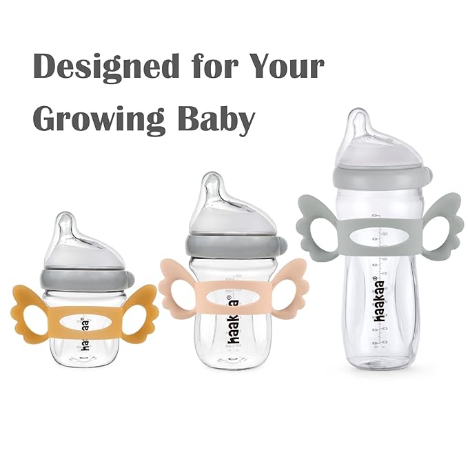 haakaa Gen.3 Natural Glass Baby Bottle Set 4.2oz & 6oz - Wide Neck Anti-Colic Slow Varibale Flow Nipple, 0M+ 3M+ 6M+ Breastfed Babies