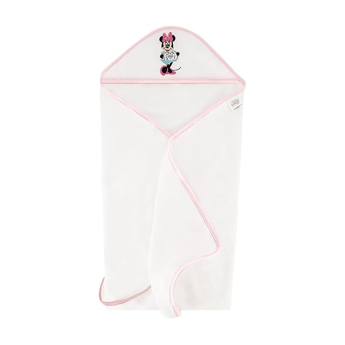 Disney Cudlie Baby Girl Minnie Mouse 2 Pack Rolled/Carded Hooded Towels in Tiny Stripe Print