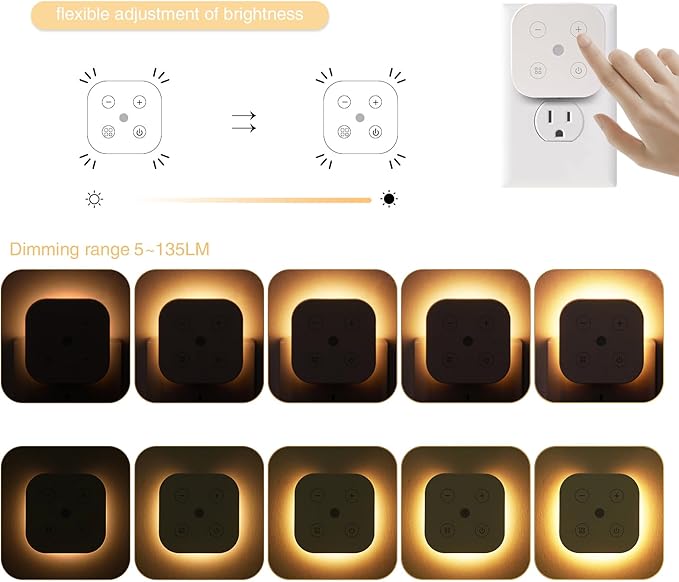 Three Color Temperature Dimmable Night Light Plug in Wall, with Auto Dusk to Dawn Sensor, Plug in Night Light, LED, Kids, Adult, Bedroom, Hallway, Bathroom,Kitchen, Stairways(2 Pack)