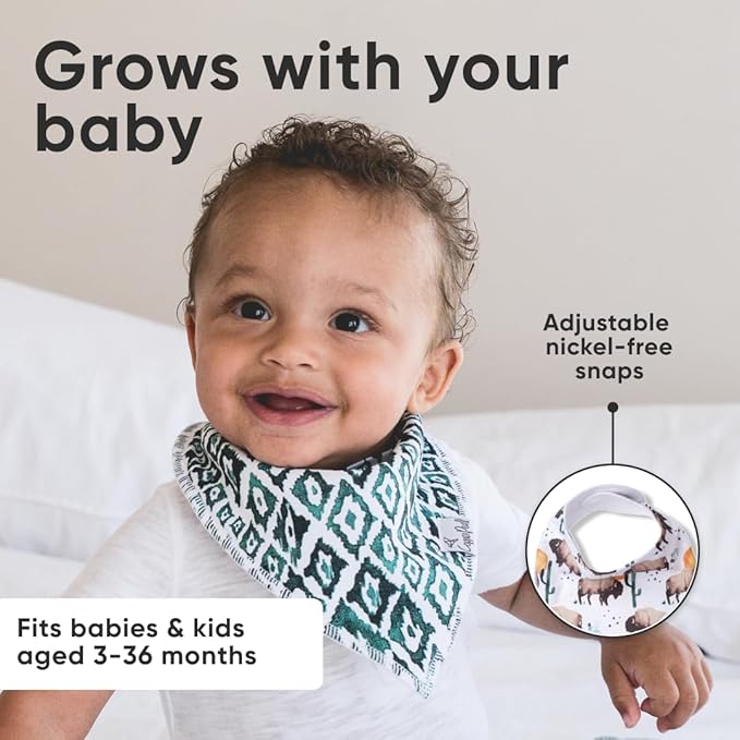 Copper Pearl 4 Pack Soft Cotton Baby Bibs for Drooling and Teething, Absorbent Drool Bibs for Baby Girl and Boy, Adjustable to Fit Newborns to Toddlers, Tons of Styles (Bison)