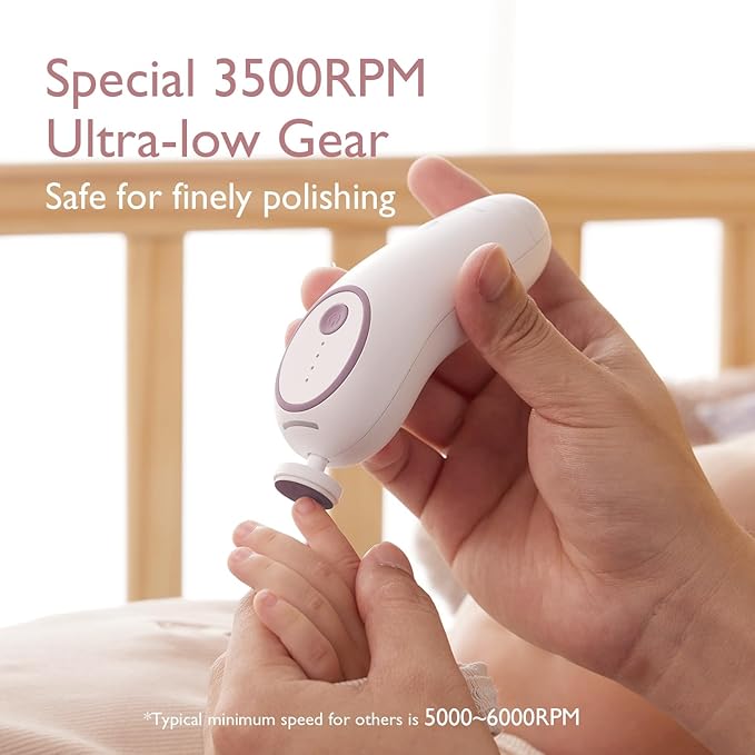 Momcozy Baby Nail File Electric, Rechargeable Baby Nail Clipper, Gentle Baby Nail Trimmer Electric with Night Light, 7 Grinding Head Replacement Pads, Pink