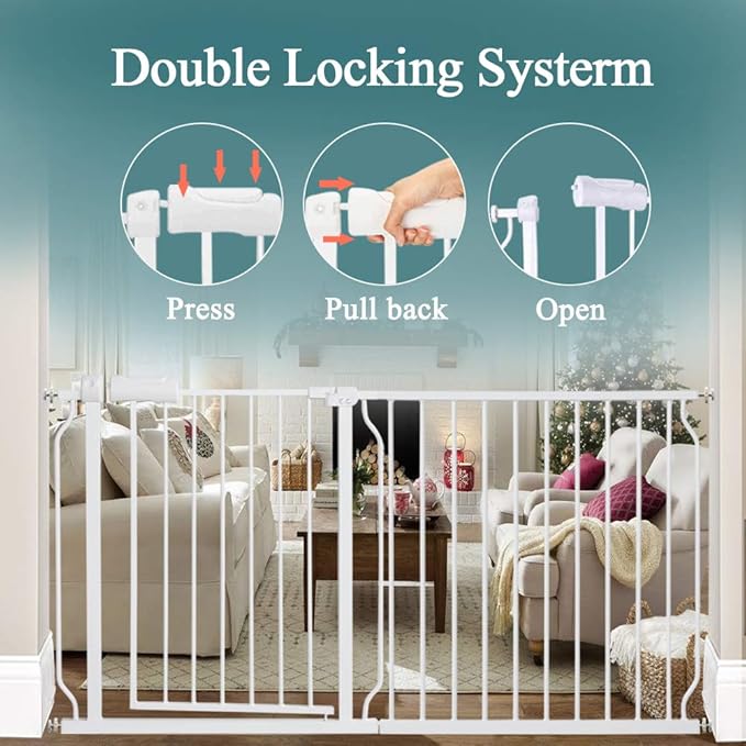 ALLAIBB Extra Wide Pressure Mounted Baby Gate Walk Through Child Kids Safety Toddler Tension White Long Large Pet Dog Gates with Extension for doorways Kitchen (29.13-33.86"/74-86cm)